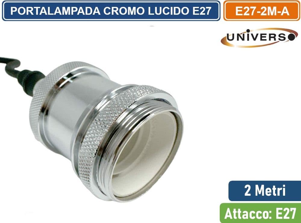 LAMPADARIO PORTALAMPADA A SOSPENSIONE CROMATO LUCIDO PER LAMPADINE E27 - 3