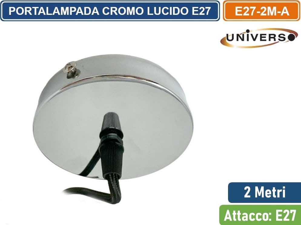 LAMPADARIO PORTALAMPADA A SOSPENSIONE CROMATO LUCIDO PER LAMPADINE E27 - 4