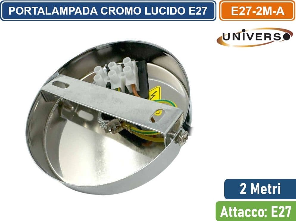 LAMPADARIO PORTALAMPADA A SOSPENSIONE CROMATO LUCIDO PER LAMPADINE E27 - 5