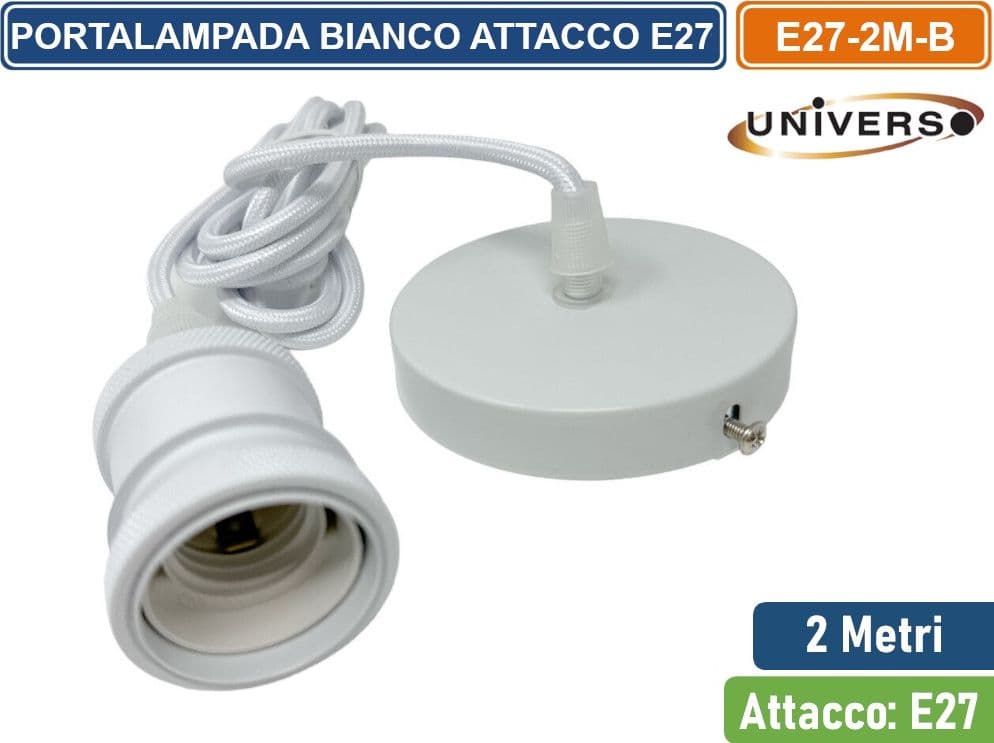 LAMPADARIO PORTALAMPADA IN METALLO A SOSPENSIONE DI COLORE BIANCO PER LAMPADINE E27 - 2