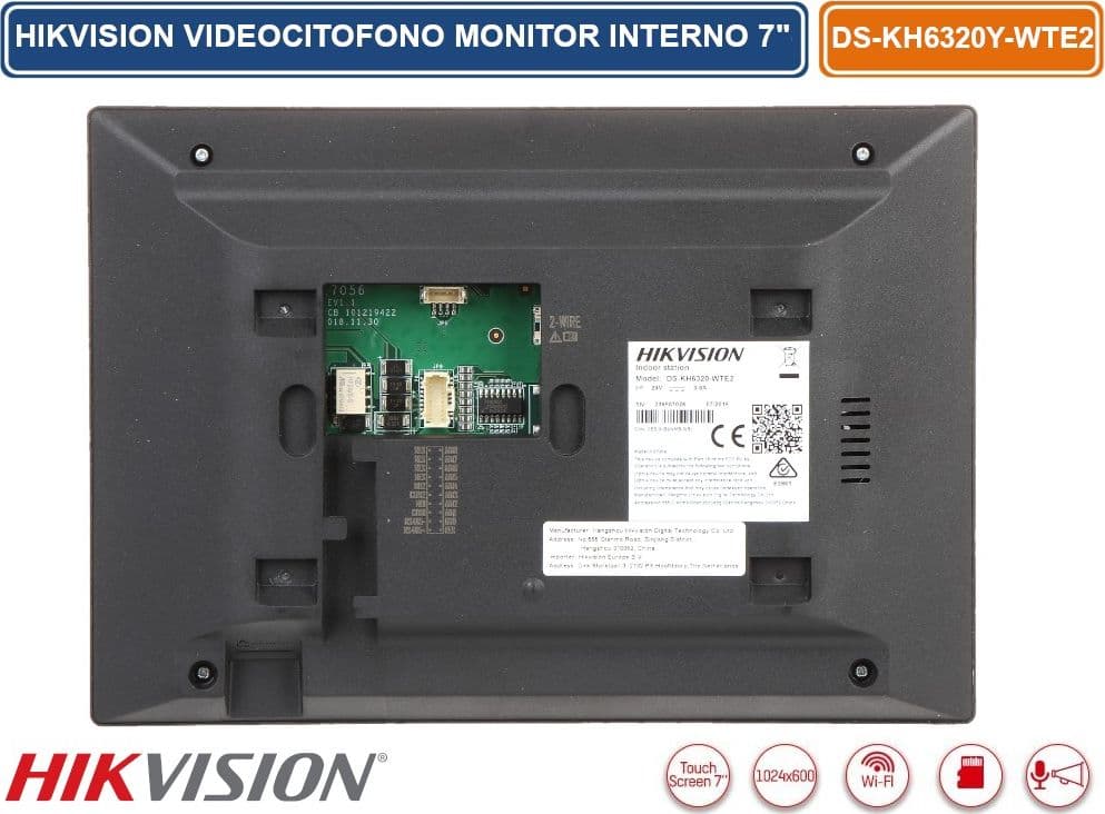 HIKVISION DS-KH6320Y-WTE2 POSTAZIONE INTERNA MONITOR 7" TOUCH SCREEN WIFI SD CARD A DUE FILI - 2