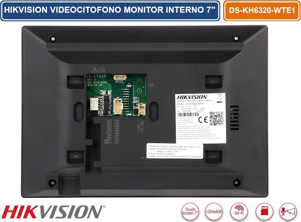 HIKVISION DS-KH6320-WTE1 POSTAZIONE INTERNA MONITOR 7" TOUCH SCREEN WIFI/IP SD CARD ALLARME STANDARD POE - 2