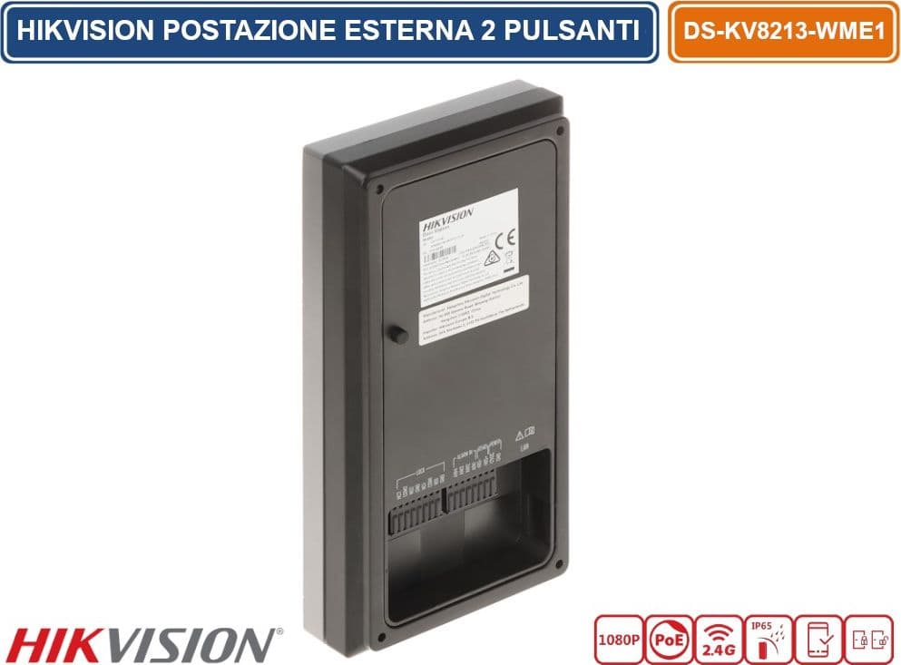 HIKVISION DS-KV8213-WME1(B) POSTAZIONE ESTERNA 2 PULSANTI VIDEOCITOFONO WIFI / IP CON TELECAMERE HD 2.0MPX E LETTORE DI PROSSIMITÀ MIFARE CARD STANDARD POE/12V DC IP65 IK08 - 3