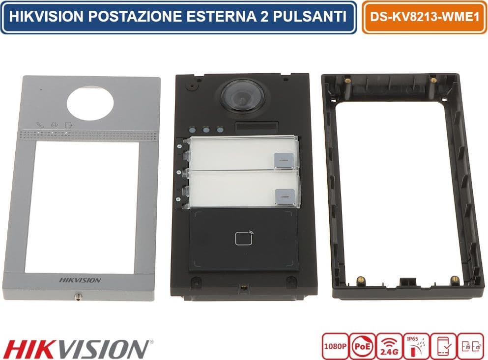 HIKVISION DS-KV8213-WME1(B) POSTAZIONE ESTERNA 2 PULSANTI VIDEOCITOFONO WIFI / IP CON TELECAMERE HD 2.0MPX E LETTORE DI PROSSIMITÀ MIFARE CARD STANDARD POE/12V DC IP65 IK08 - 4