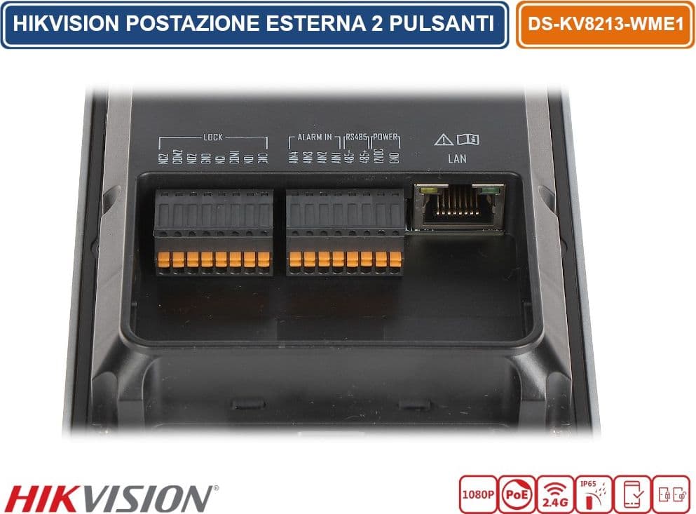 HIKVISION DS-KV8213-WME1(B) POSTAZIONE ESTERNA 2 PULSANTI VIDEOCITOFONO WIFI / IP CON TELECAMERE HD 2.0MPX E LETTORE DI PROSSIMITÀ MIFARE CARD STANDARD POE/12V DC IP65 IK08 - 5