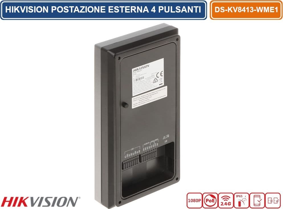 HIKVISION DS-KV8413-WME1(B) POSTAZIONE ESTERNA 4 PULSANTI VIDEOCITOFONO WIFI / IP CON TELECAMERE HD 2.0MPX E LETTORE DI PROSSIMITÀ MIFARE CARD STANDARD POE/12V DC IP65 IK08 - 3