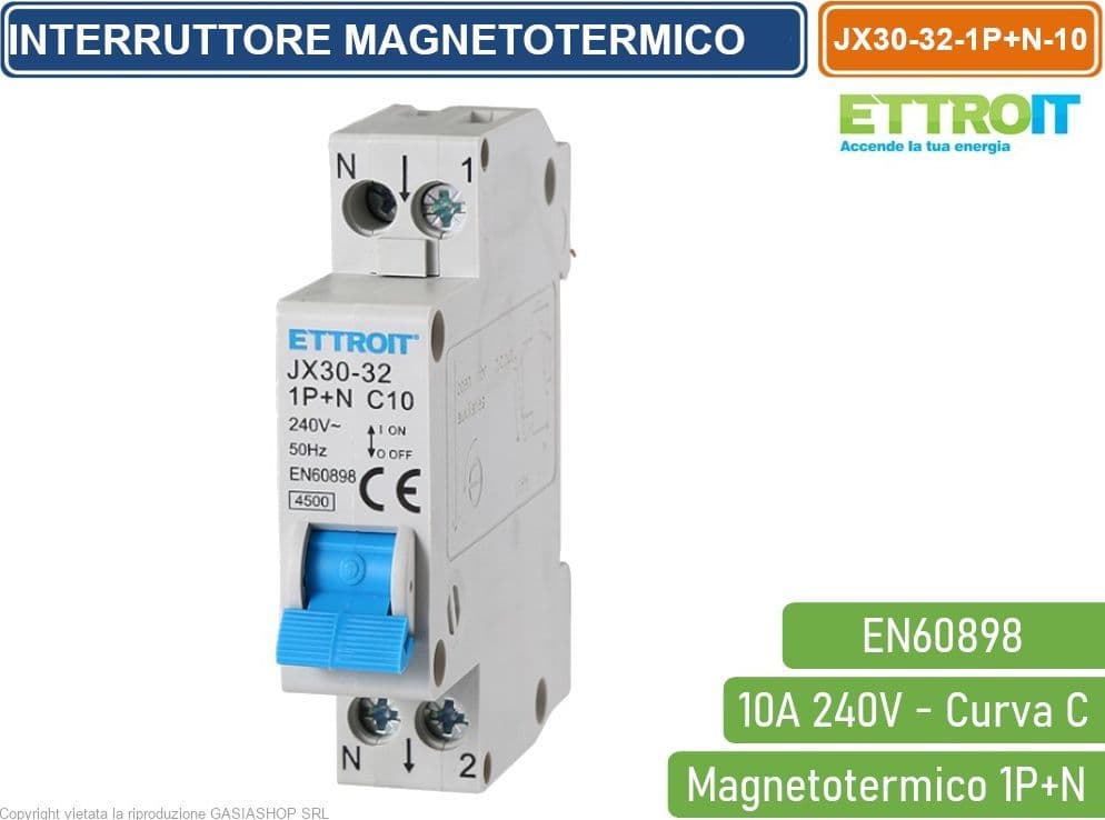 ETTROIT INTERRUTTORE MEGNETOTERMICO PER BARRA DIN 1 MODULO 1P+N 240V CURVA C 4.5KA 10A - 4