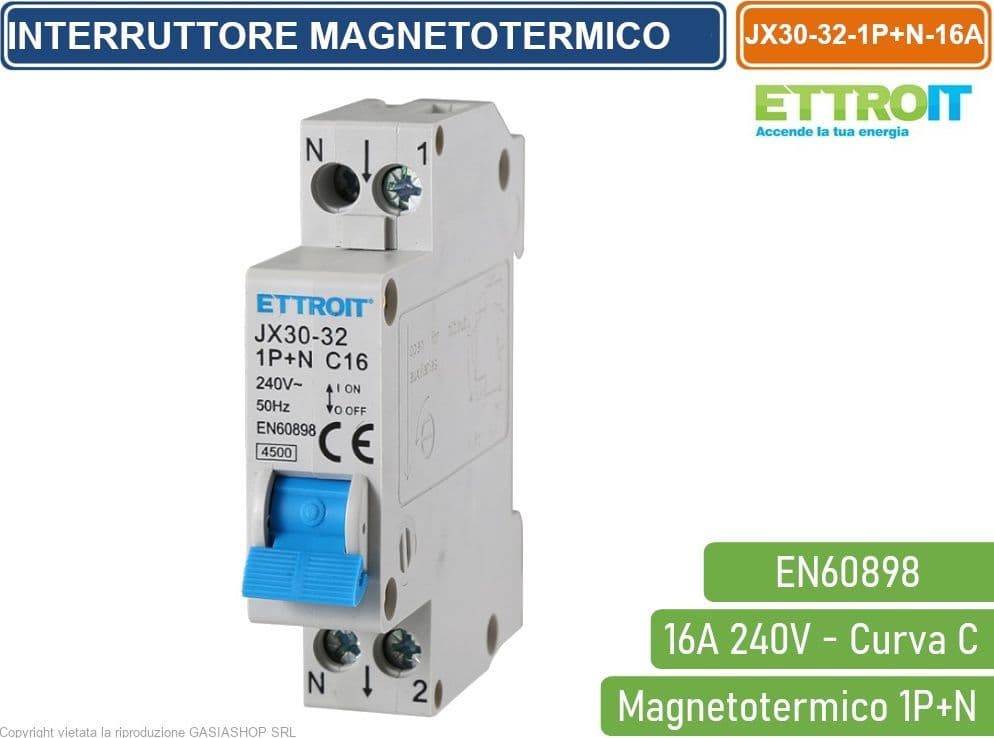 ETTROIT INTERRUTTORE MEGNETOTERMICO PER BARRA DIN 1 MODULO 1P+N 240V CURVA C 4.5KA 16A - 4