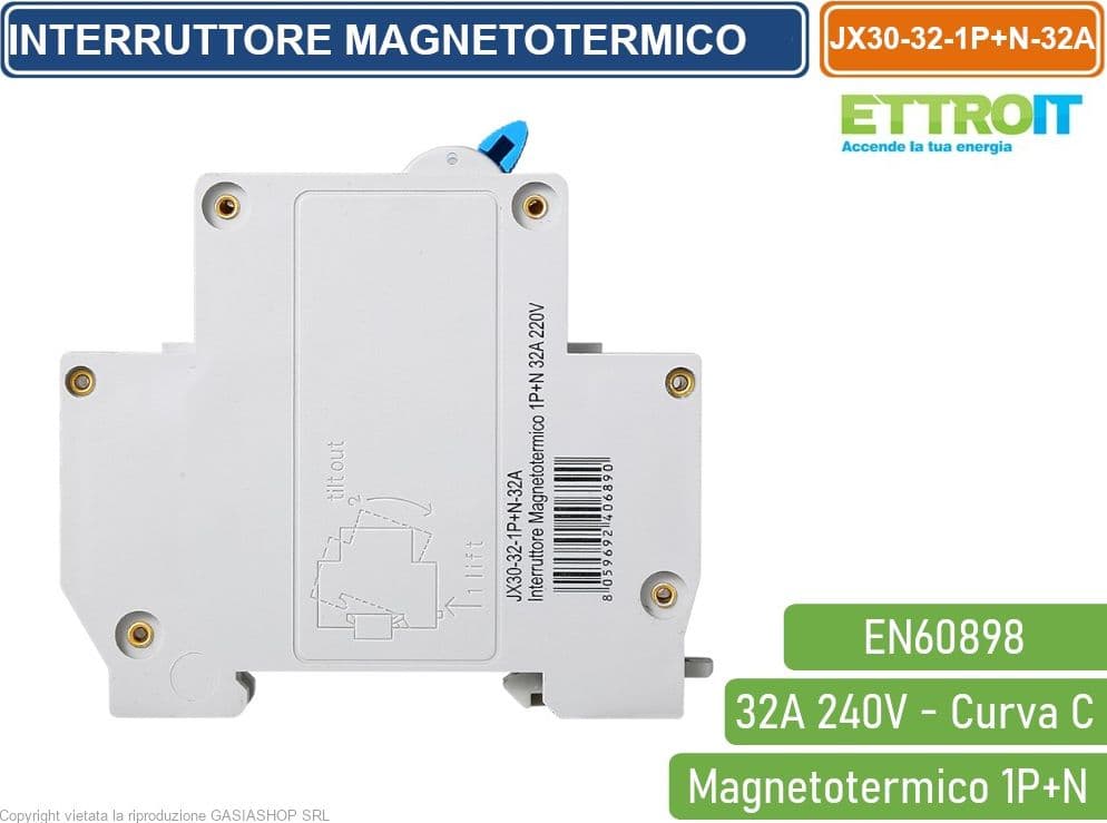 ETTROIT INTERRUTTORE MEGNETOTERMICO PER BARRA DIN 1 MODULO 1P+N 240V CURVA C 4.5KA 32A - 3