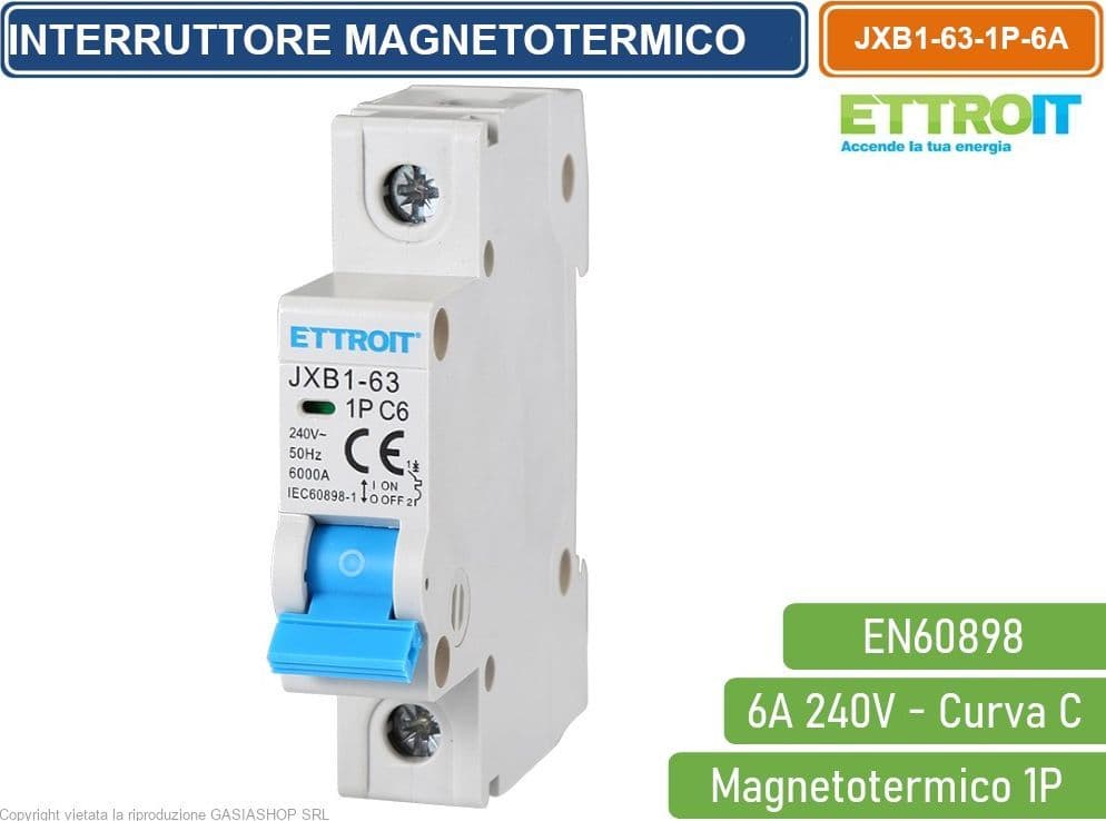 ETTROIT INTERRUTTORE MEGNETOTERMICO PER BARRA DIN 1 MODULO 1P 240V CURVA C 6KA 6A - 4