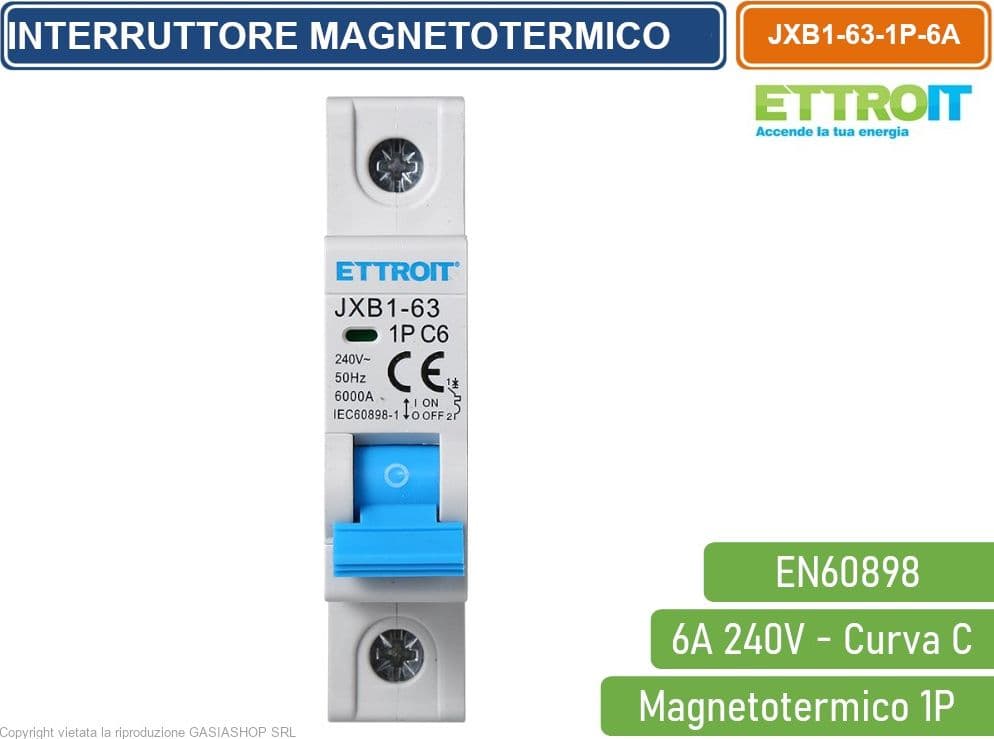 ETTROIT INTERRUTTORE MEGNETOTERMICO PER BARRA DIN 1 MODULO 1P 240V CURVA C 6KA 6A - 2