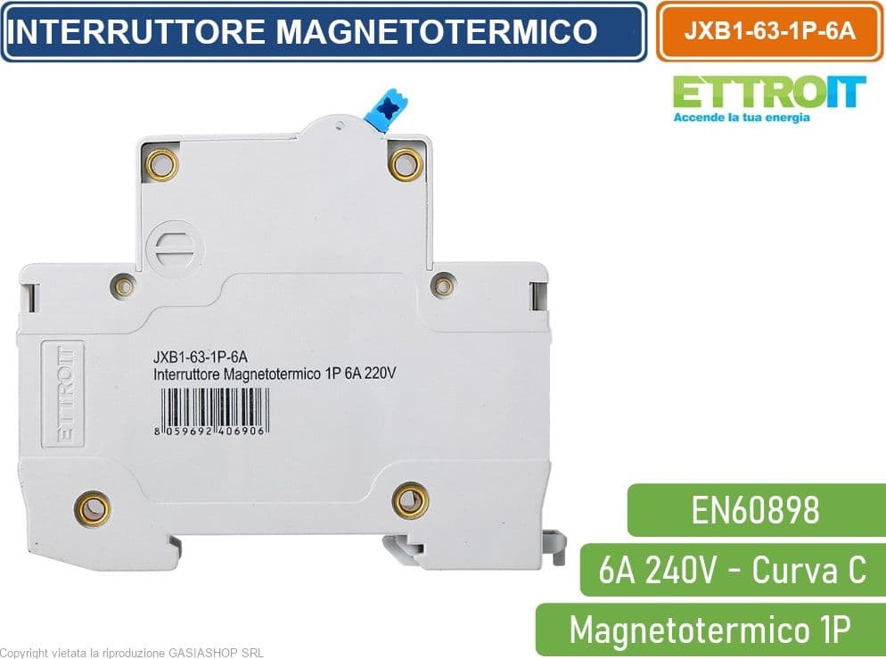 ETTROIT INTERRUTTORE MEGNETOTERMICO PER BARRA DIN 1 MODULO 1P 240V CURVA C 6KA 6A - 3