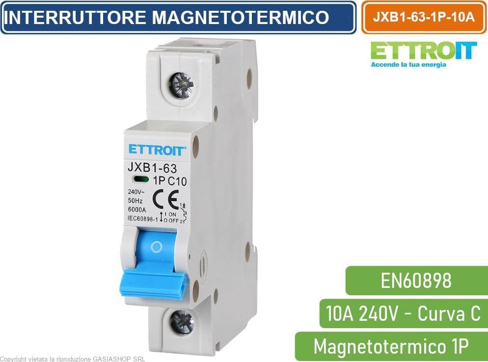 ETTROIT INTERRUTTORE MEGNETOTERMICO PER BARRA DIN 1 MODULO 1P 240V CURVA C 6KA 10A - 4