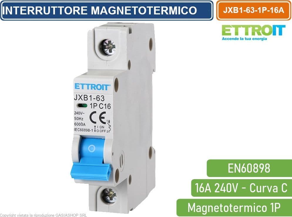 ETTROIT INTERRUTTORE MEGNETOTERMICO PER BARRA DIN 1 MODULO 1P 240V CURVA C 6KA 16A - 4