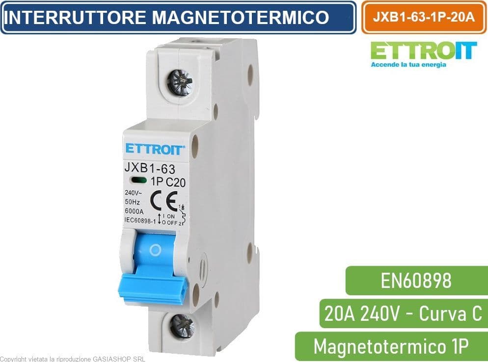 ETTROIT INTERRUTTORE MEGNETOTERMICO PER BARRA DIN 1 MODULO 1P 240V CURVA C 6KA 20A - 4