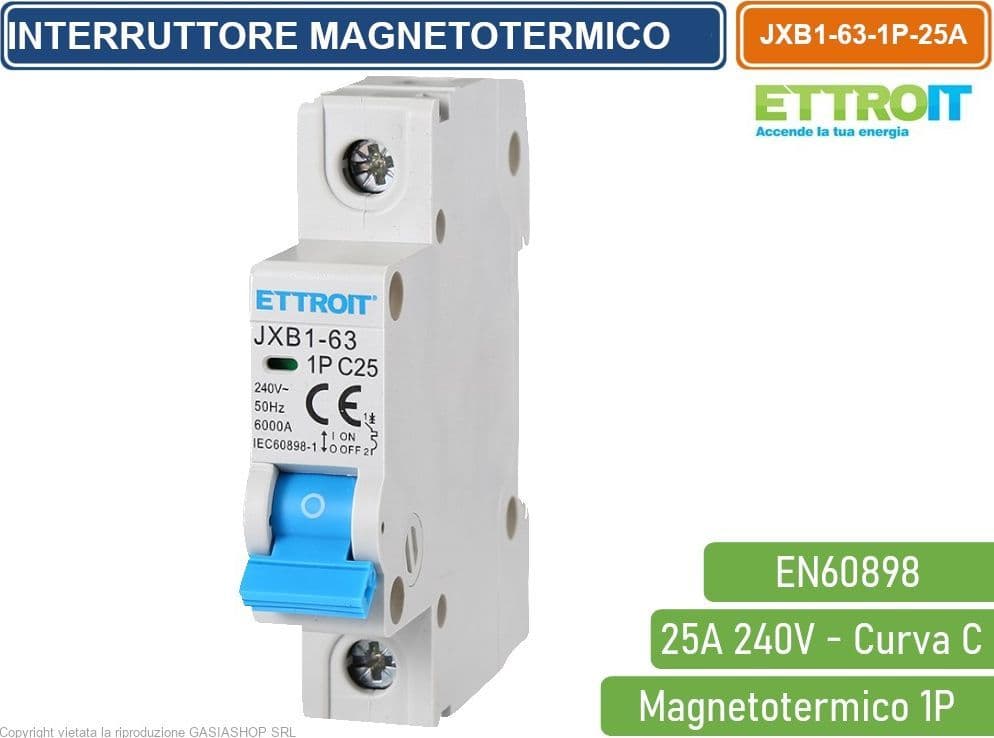 ETTROIT INTERRUTTORE MEGNETOTERMICO PER BARRA DIN 1 MODULO 1P 240V CURVA C 6KA 25A - 4