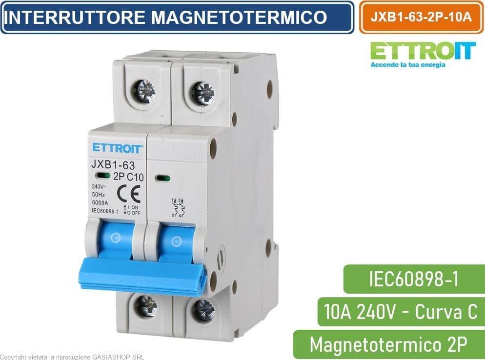 ETTROIT INTERRUTTORE MEGNETOTERMICO PER BARRA DIN 2 MODULI 2P 240V CURVA C 6KA 10A - 4