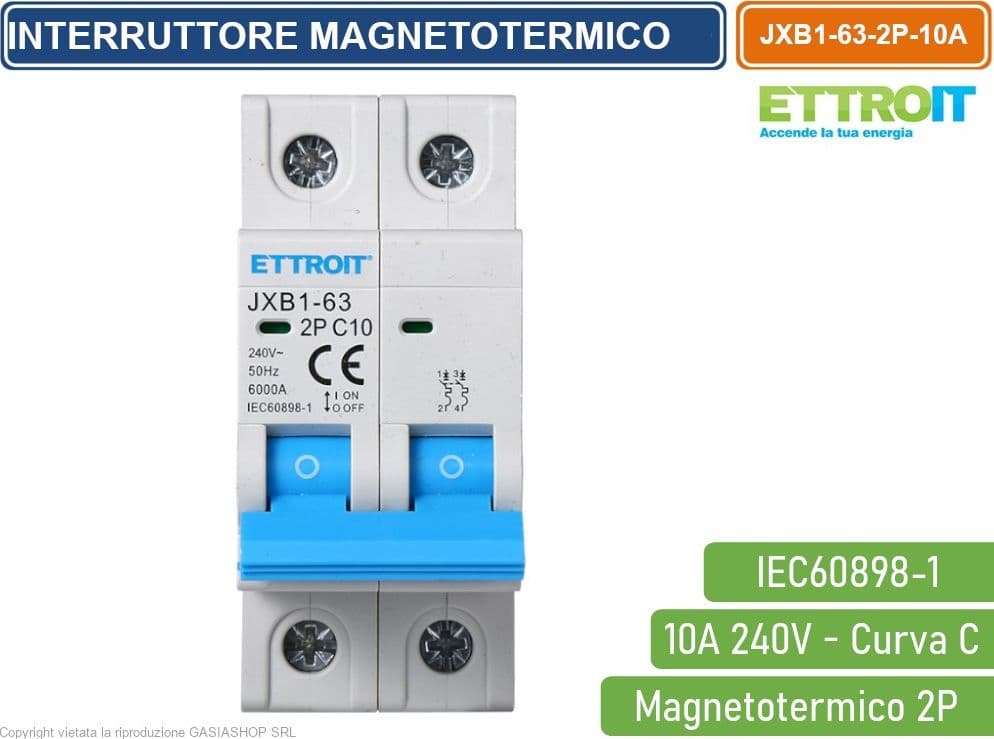 ETTROIT INTERRUTTORE MEGNETOTERMICO PER BARRA DIN 2 MODULI 2P 240V CURVA C 6KA 10A - 2
