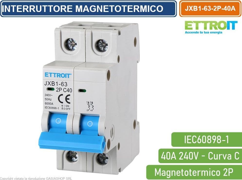 ETTROIT INTERRUTTORE MEGNETOTERMICO PER BARRA DIN 2 MODULI 2P 240V CURVA C 6KA 40A - 4