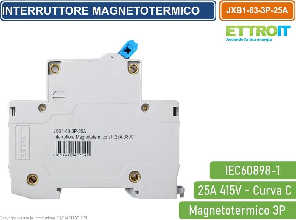 ETTROIT INTERRUTTORE MEGNETOTERMICO PER BARRA DIN 3 MODULI 3P 415V CURVA C 6KA 25A - 3