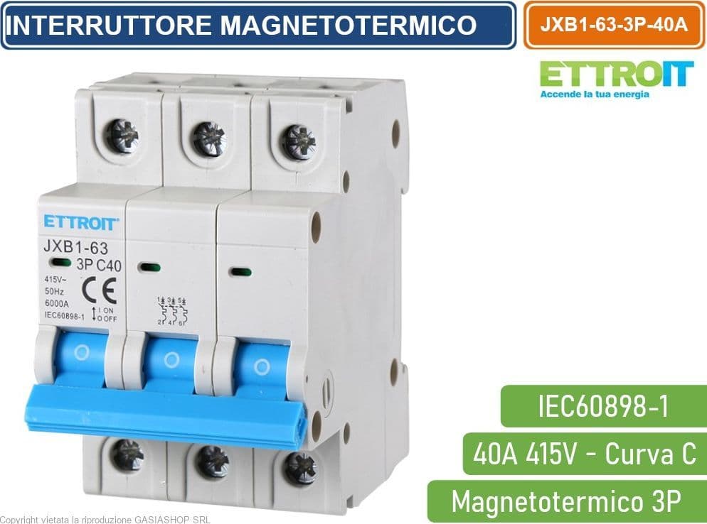 ETTROIT INTERRUTTORE MEGNETOTERMICO PER BARRA DIN 3 MODULI 3P 415V CURVA C 6KA 40A - 4