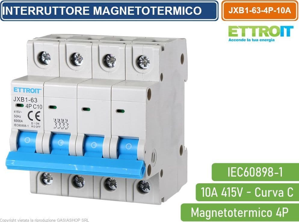 ETTROIT INTERRUTTORE MEGNETOTERMICO PER BARRA DIN 4 MODULI 4P 415V CURVA C 6KA 10A - 4
