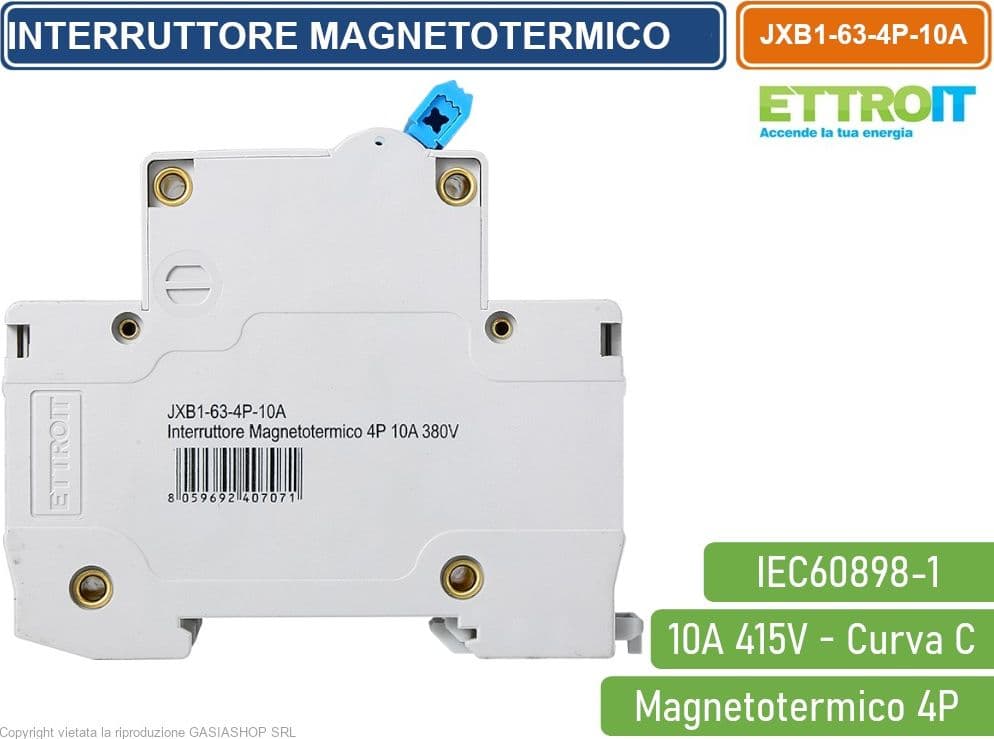 ETTROIT INTERRUTTORE MEGNETOTERMICO PER BARRA DIN 4 MODULI 4P 415V CURVA C 6KA 10A - 3
