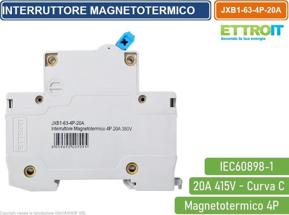 ETTROIT INTERRUTTORE MEGNETOTERMICO PER BARRA DIN 4 MODULI 4P 415V CURVA C 6KA 20A - 3