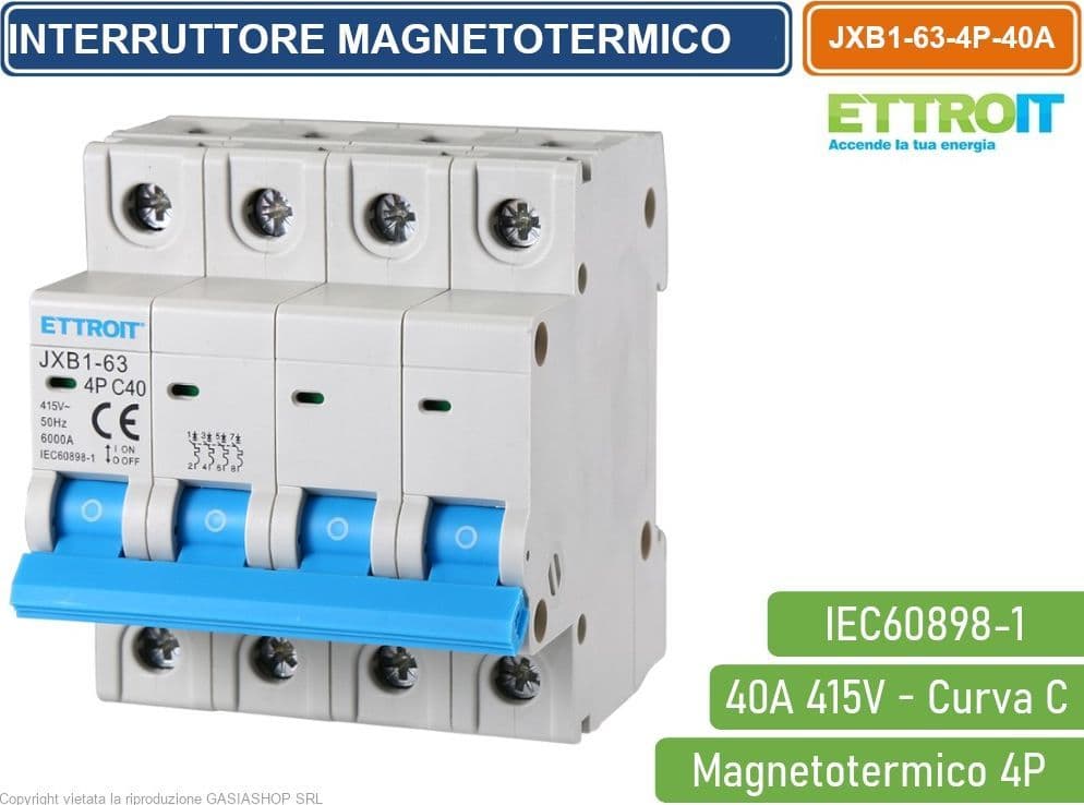 ETTROIT INTERRUTTORE MEGNETOTERMICO PER BARRA DIN 4 MODULI 4P 415V CURVA C 6KA 40A - 4