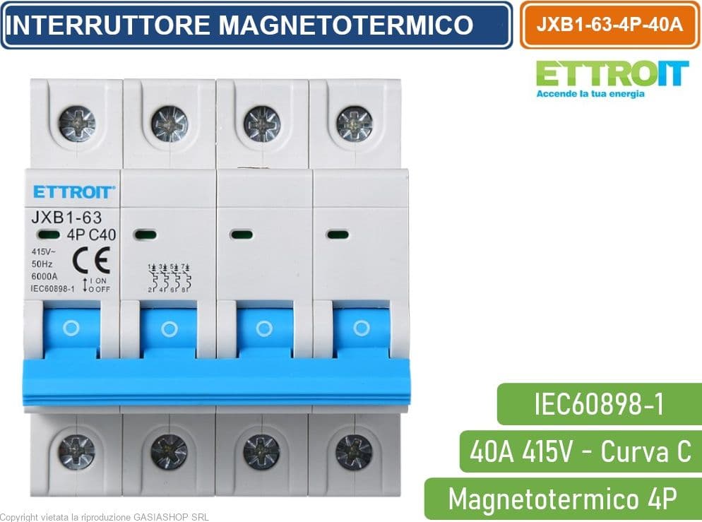 ETTROIT INTERRUTTORE MEGNETOTERMICO PER BARRA DIN 4 MODULI 4P 415V CURVA C 6KA 40A - 2