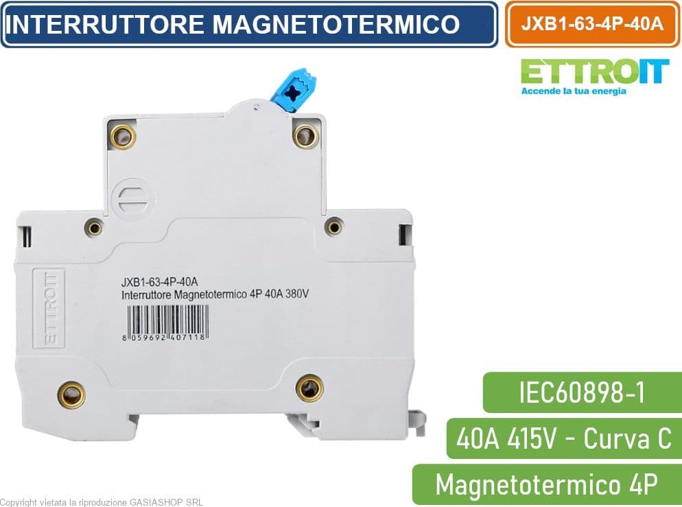 ETTROIT INTERRUTTORE MEGNETOTERMICO PER BARRA DIN 4 MODULI 4P 415V CURVA C 6KA 40A - 3