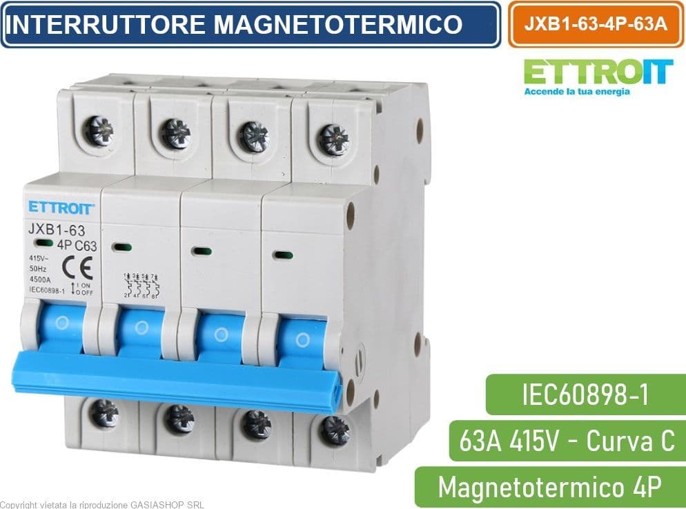 ETTROIT INTERRUTTORE MEGNETOTERMICO PER BARRA DIN 4 MODULI 4P 415V CURVA C 6KA 63A - 4