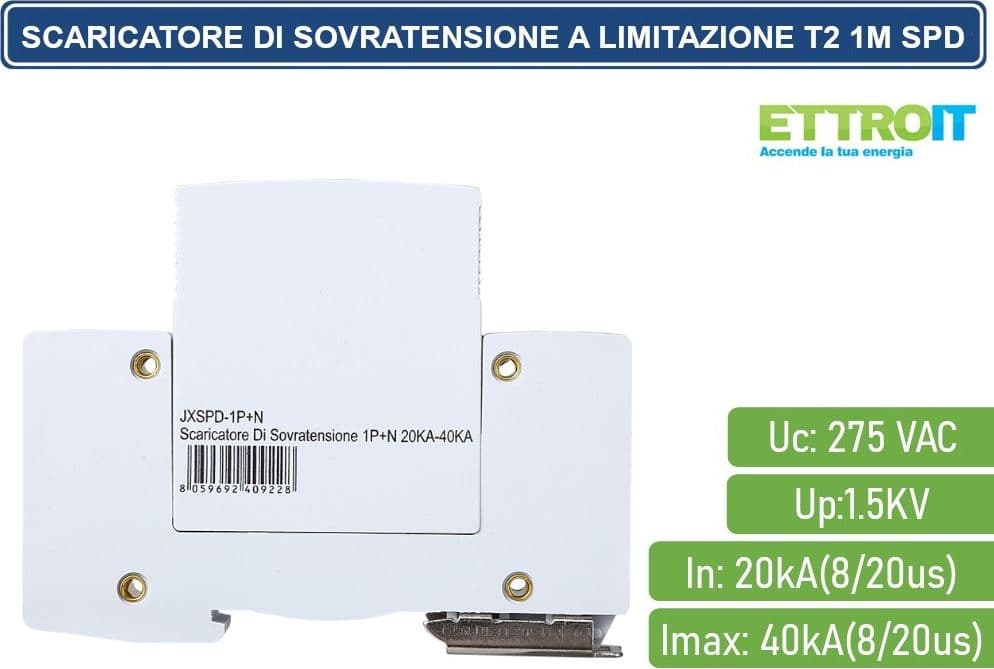 ETTROIT SCARICATORE LIMITATORE DI SOVRATENSIONE 1 MODULO TIPO T2 1P+N 20KA-40KA SPD A LIMITAZIONE PER BARRA DIN - 3