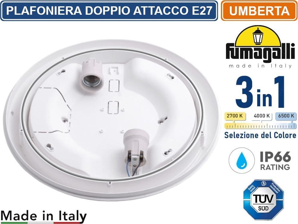 FUMAGALLI UMBERTA PLAFONIERA CIRCOLARE DA ESTERNO IP66 NERA PER LAMPADINE CON DOPPIO ATTACCO E27 CON FUNZIONE CCT 3 IN 1CAMBIA COLORE - 2