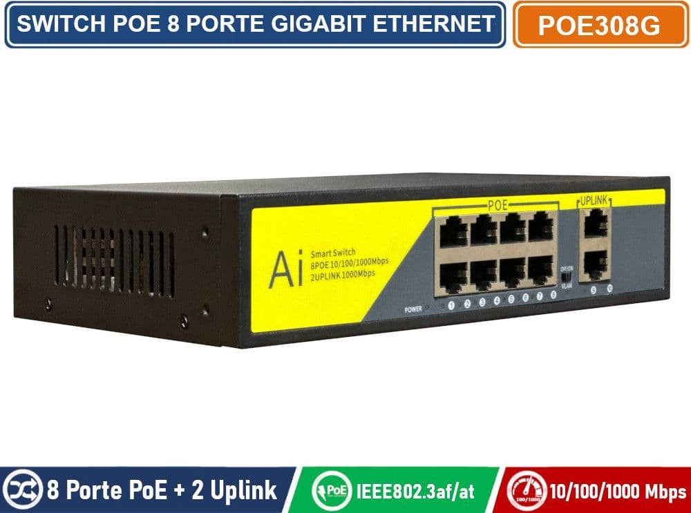 SWITCH POE GIGABIT ETHERNET 10 PORTE 8 PORTE POE + 2 PORTE UPLINK RJ45 10/100/1000 MBPS IEEE 802.3AF / AT - 2