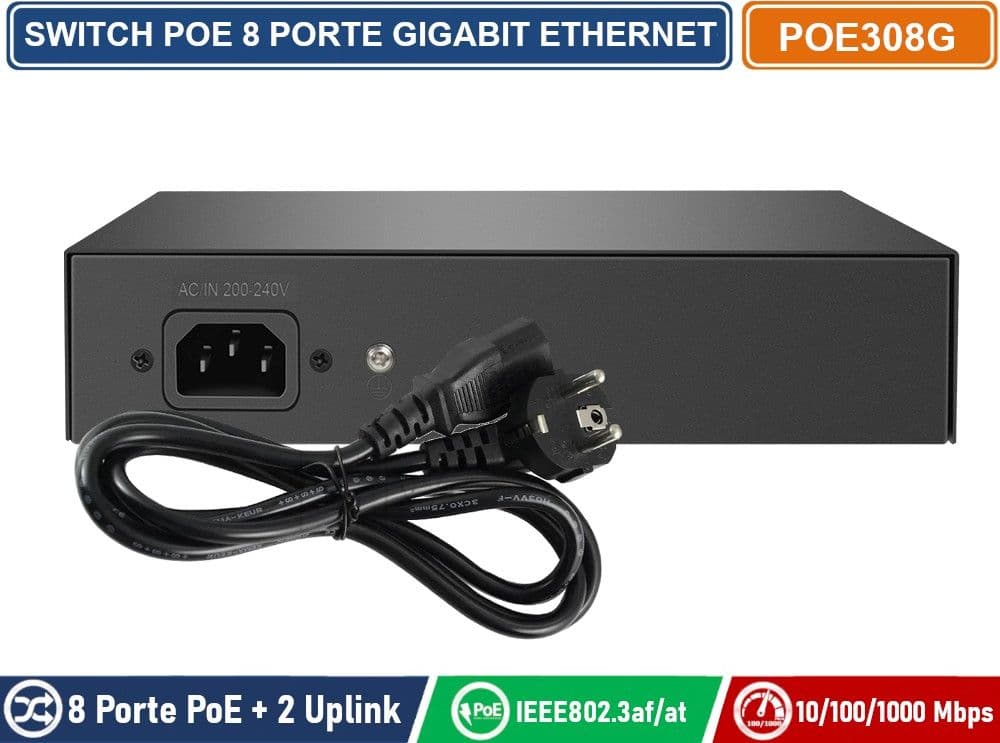 SWITCH POE GIGABIT ETHERNET 10 PORTE 8 PORTE POE + 2 PORTE UPLINK RJ45 10/100/1000 MBPS IEEE 802.3AF / AT - 3