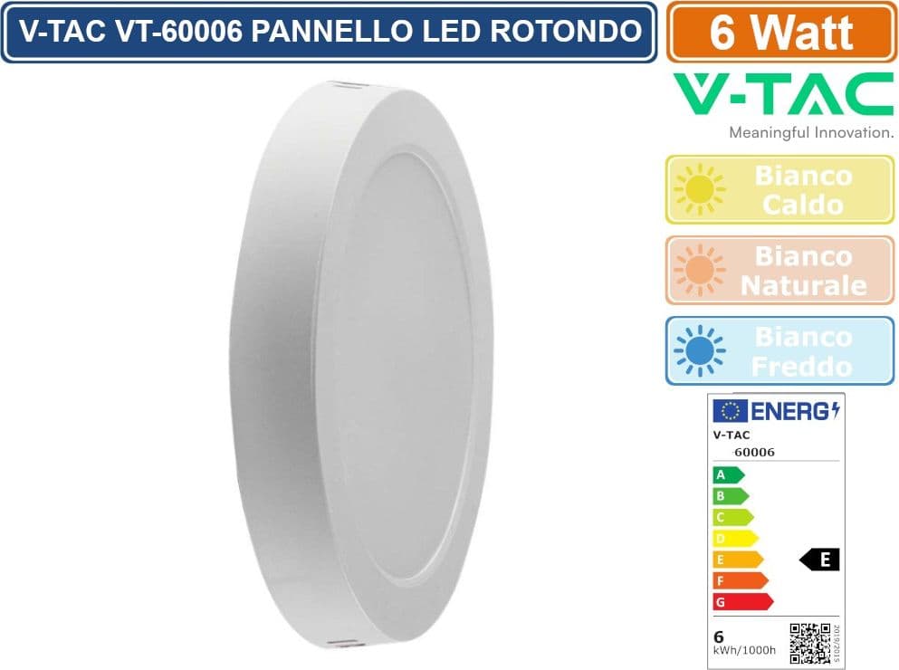 V-TAC VT-60006 PANNELLO LED ROTONDO 6W SMD DA PARETE CON DRIVER - SKU 7870 / 7871 / 7872 - 2