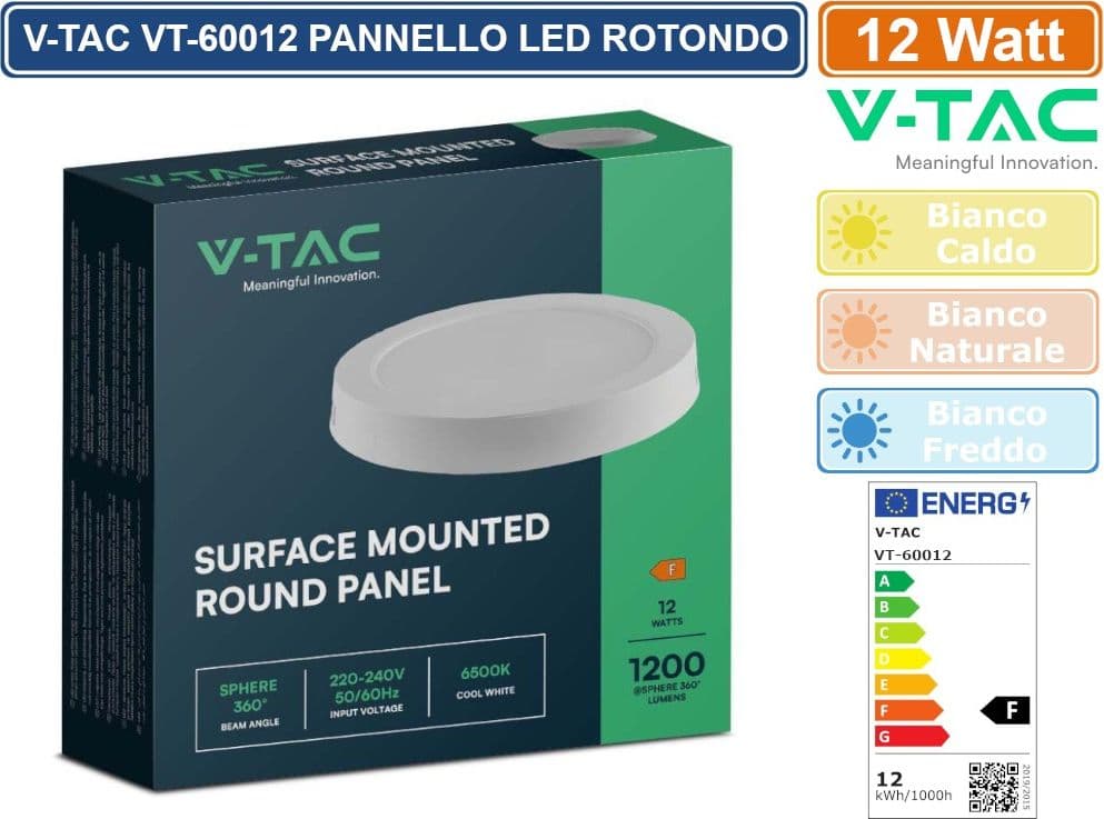V-TAC VT-60012 PANNELLO LED ROTONDO 12W SMD DA PARETE CON DRIVER - SKU 7873 / 7874 / 7875 - 3