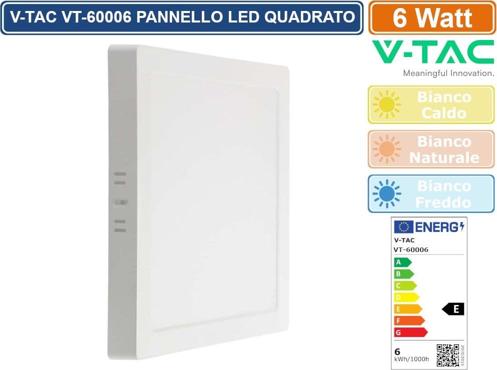 V-TAC VT-60006 PANNELLO LED QUADRATO 6W SMD DA PARETE CON DRIVER - SKU 10492 / 10493 / 10494 - 2