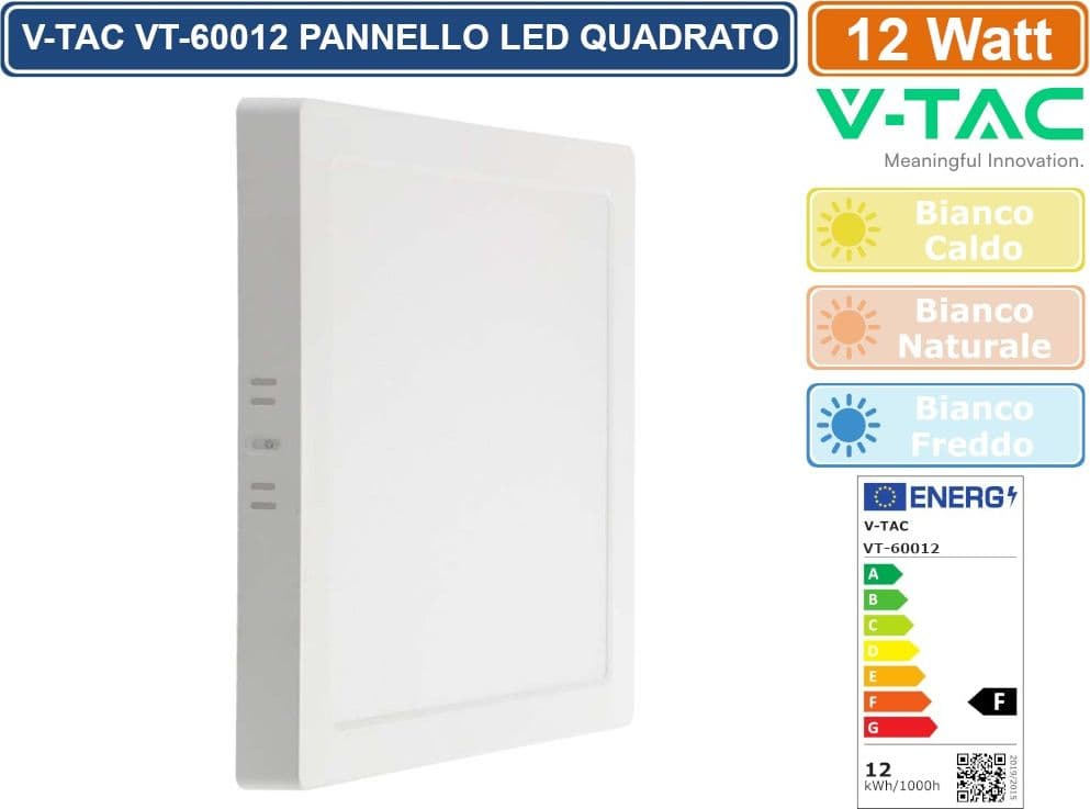 V-TAC VT-60012 PANNELLO LED QUADRATO 12W SMD DA PARETE CON DRIVER - SKU 10495 / 10496 /10497 - 2