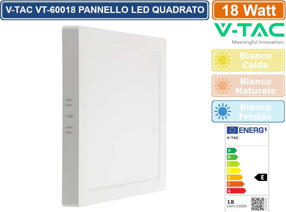 V-TAC VT-60018 PANNELLO LED QUADRATO 18W SMD DA PARETE CON DRIVER - SKU 10498 / 10499 / 10500 - 2
