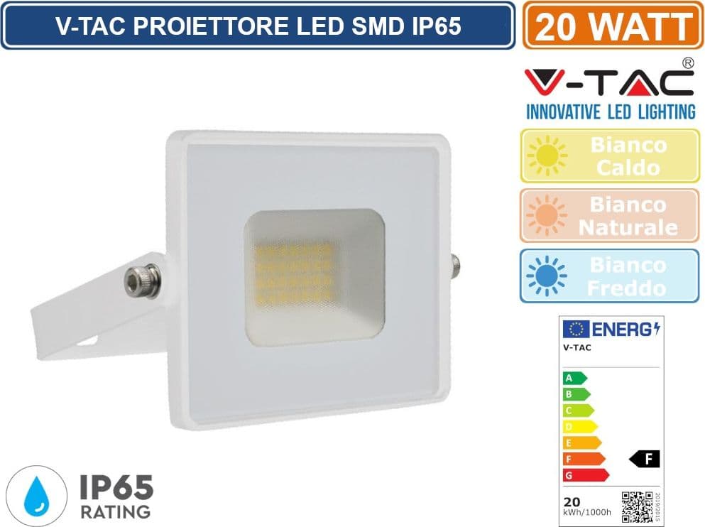 V-TAC VT-4021 FARO LED FLOODLIGHT 20W SMD SLIM IP65 BIANCO - SKU 215949 / 215950 / 215951
