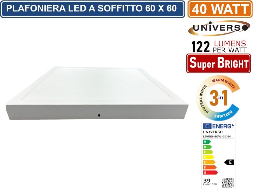 UNIVERSO LP600-40W-3C PLAFONIERA SMD LED QUADRATA 60x60 40W CCT 3000K - 4000K - 6500K - 3