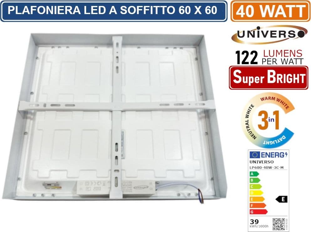 UNIVERSO LP600-40W-3C PLAFONIERA SMD LED QUADRATA 60x60 40W CCT 3000K - 4000K - 6500K - 4