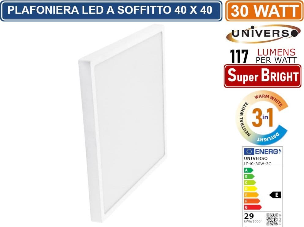 UNIVERSO LP40-30W-3C PLAFONIERA SMD LED QUADRATA 40x40 30W CCT 3000K - 4000K - 6500K - 3