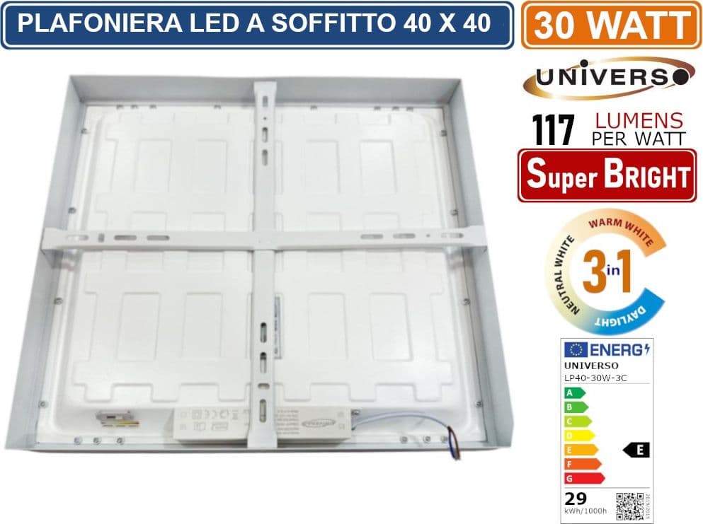 UNIVERSO LP40-30W-3C PLAFONIERA SMD LED QUADRATA 40x40 30W CCT 3000K - 4000K - 6500K - 5