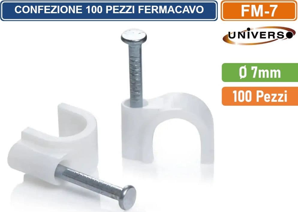 CONFEZIONE 100 PEZZI FERMACAVO Ø 7MM COLORE BIANCO