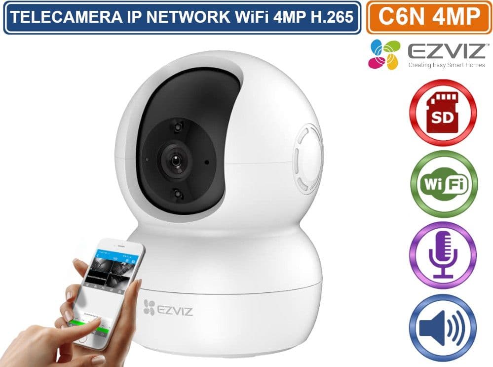 EZVIZ  C6N TELECAMERA IP NETWORK MOTORIZZATA WiFi 2.4 GHz DA INTERNO 4MP REGISTRA SU SD AUDIO BIDIREZIONALE