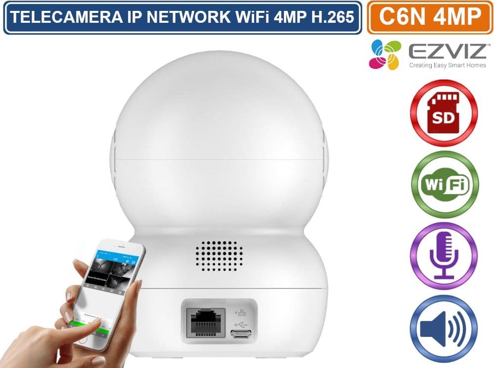 EZVIZ  C6N TELECAMERA IP NETWORK MOTORIZZATA WiFi 2.4 GHz DA INTERNO 4MP REGISTRA SU SD AUDIO BIDIREZIONALE - 5