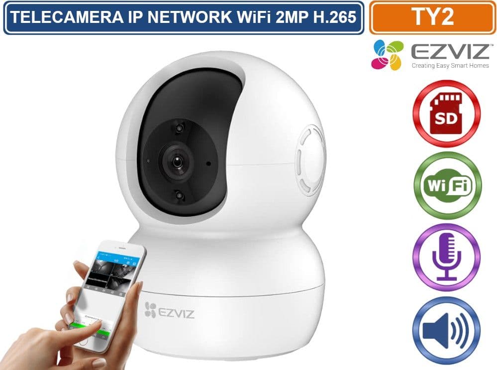 EZVIZ TY2 TELECAMERA IP NETWORK MOTORIZZATA WiFi 2.4 GHz DA INTERNO 2MP REGISTRA SU SD AUDIO BIDIREZIONALE - 2